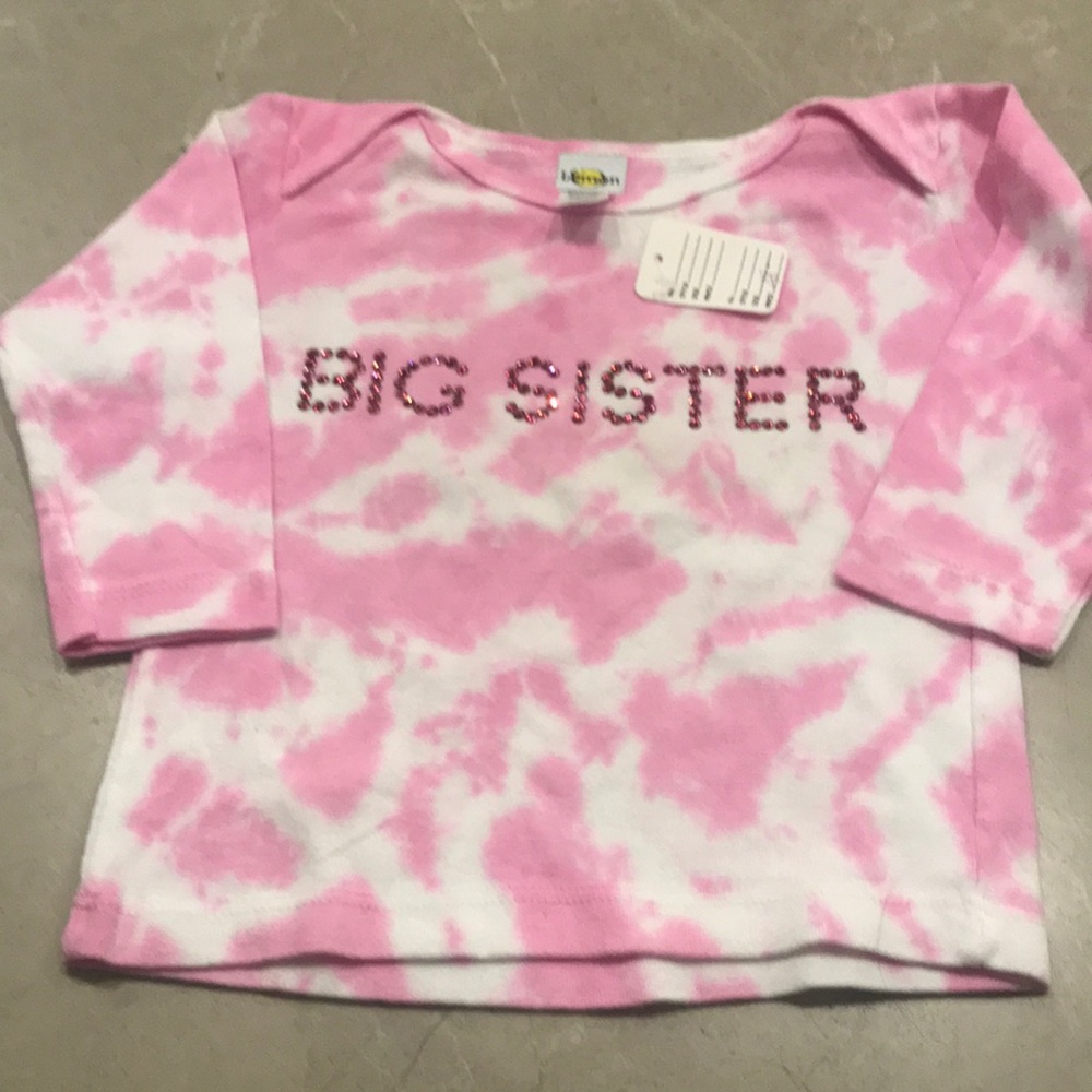 Lemon. Big sister tie dye tshirt  NWT. Size 12/18 months